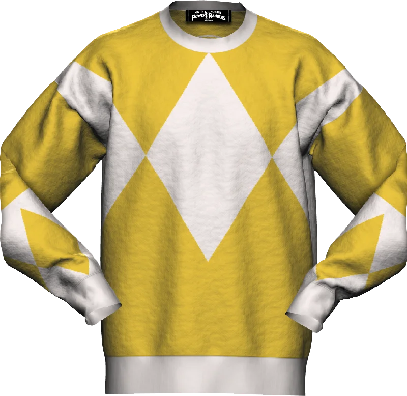 pullover sweater women misty sage -Yellow Ranger Mighty Morphin Power Rangers Knitted Sweater