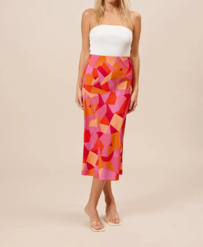 navy pop skirts -Adonia Midi Skirt In Geo Print