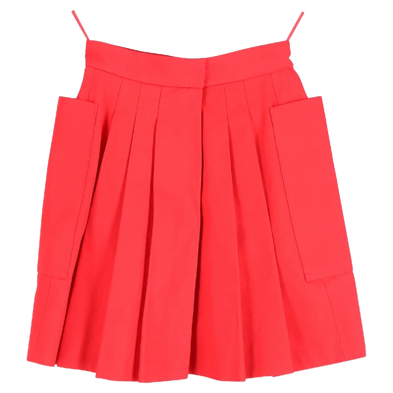 flare fitness skirts -Alexander McQueen Pleated Mini Skirt in Red Cotton