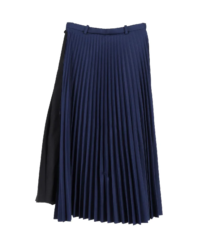 scarlet vivid skirts -Balenciaga Pleated Midi Skirt in Navy Blue Polyester