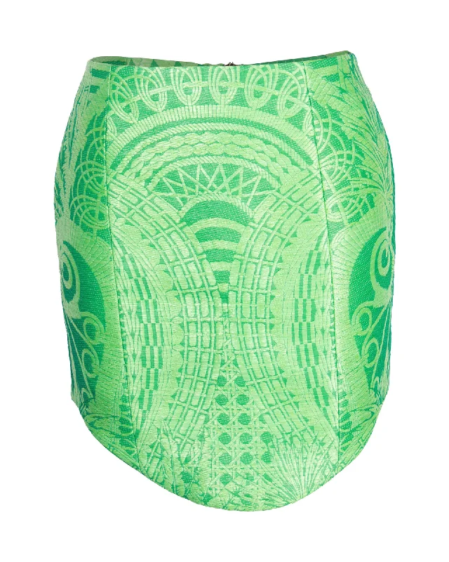 sleek burst skirts -Balmain Jacquard Mini Pencil Skirt in Green Polyamide