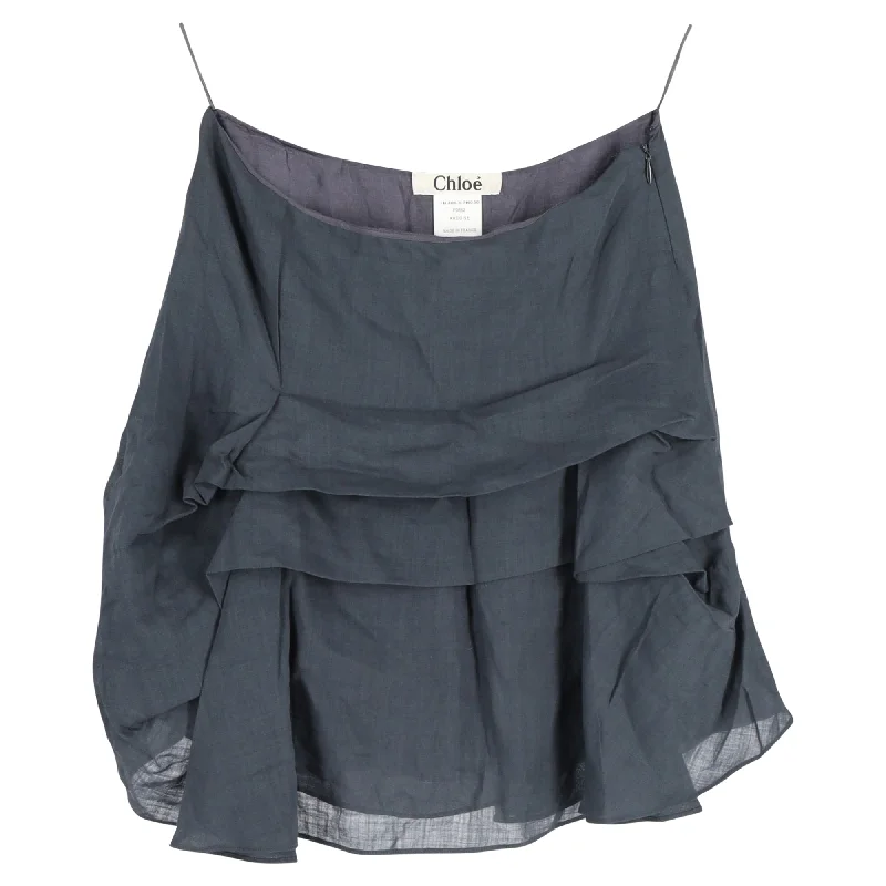 brick flare skirts -Chloé Mini Skirt in Ardoise Navy Blue Linen