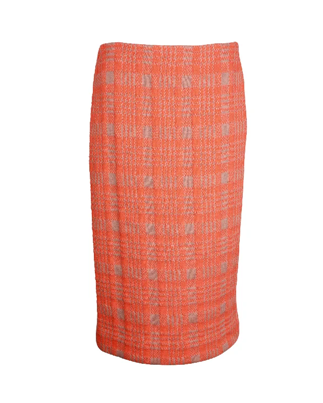 port vivid skirts -Dries Van Noten Check Knee-Length Skirt in Orange Polyamide Wool