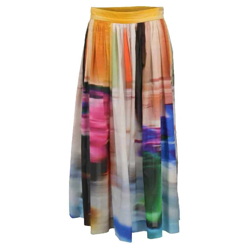 ocean sleek skirts -Dries Van Noten Midi Pleated Print Skirt in Multicolor Cotton