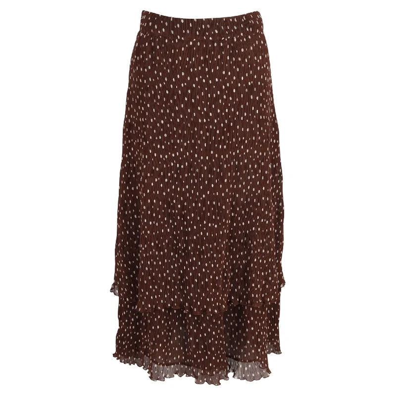 newborn cozy skirts -Ganni Pleated Polka-Dot Midi Skirt in Brown Polyester