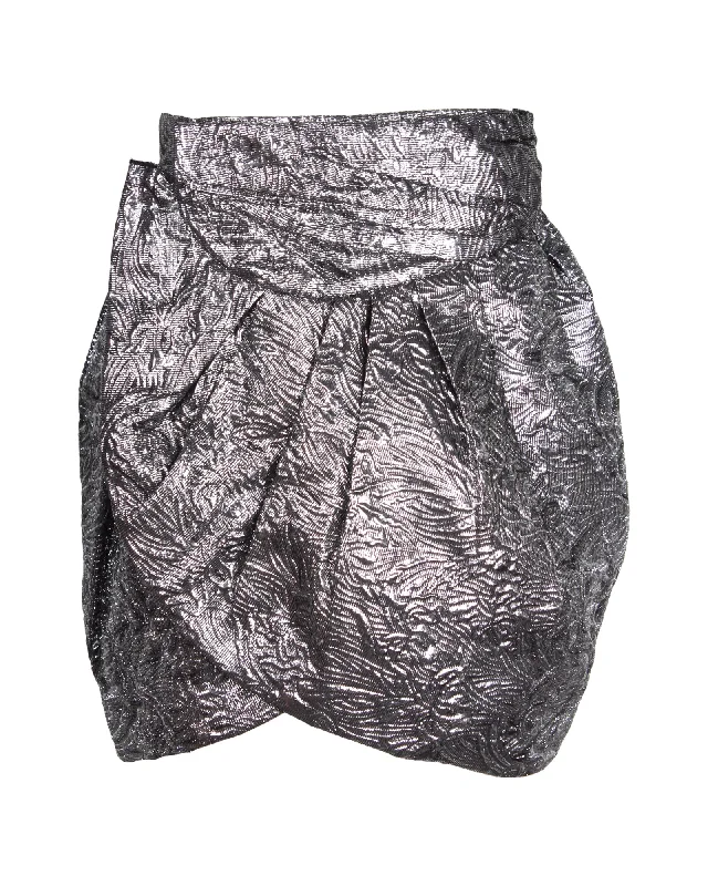 squad bold skirts -Isabel Marant Brocade Metallic Wrap Mini Skirt in Silver Wool Blend