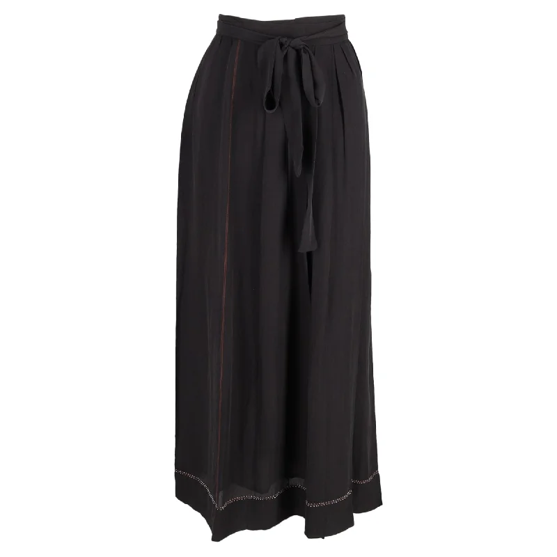 vivid cozy skirts -Isabel Marant Crepe Moody Embellished Wrap Maxi Skirt in Black Silk