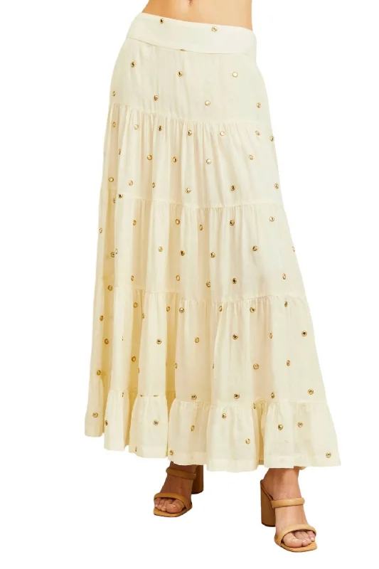 plus flare skirts -Linen Mirror Maxi Skirt In Ivory