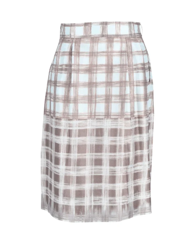 flap tough skirts -Loro Piana Plaid Midi Skirt in Multicolor Silk