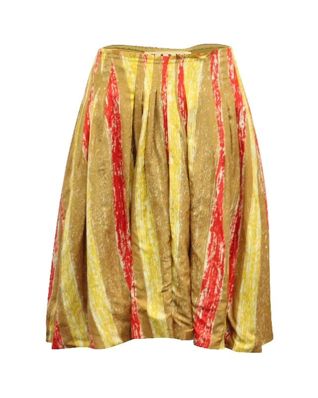 artistic trim skirts -Marni Balloon Pleated Midi Skirt in Multicolor Silk