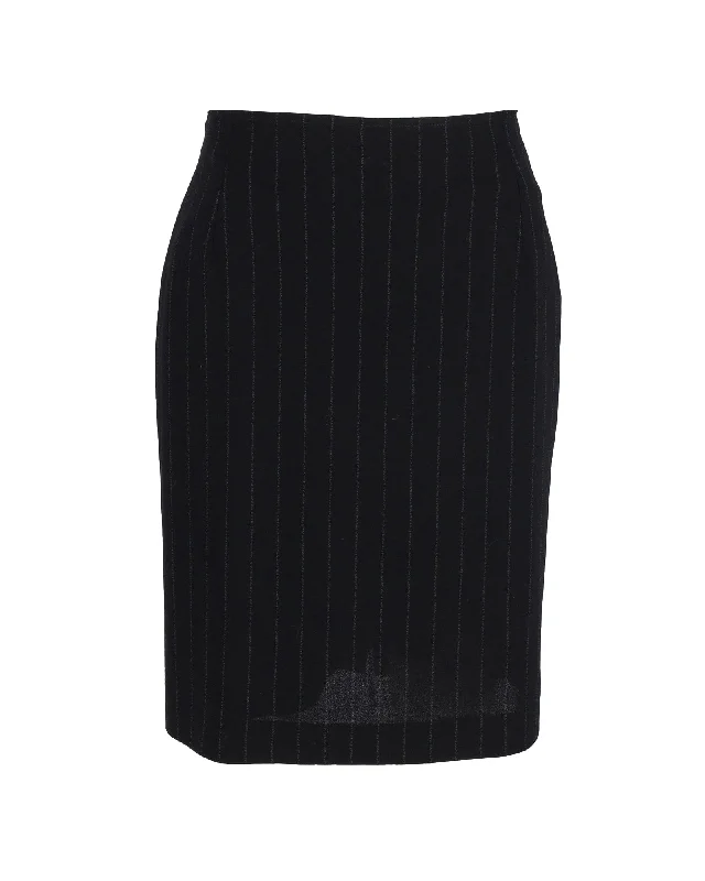 drape rest skirts -Max Mara Striped Knee-Length Skirt in Black Cotton