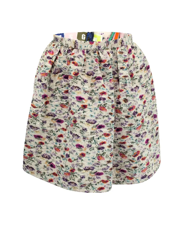 fall glow skirts -MSGM Floral Pleated Mini Skirt in Pastel Pink Polyester