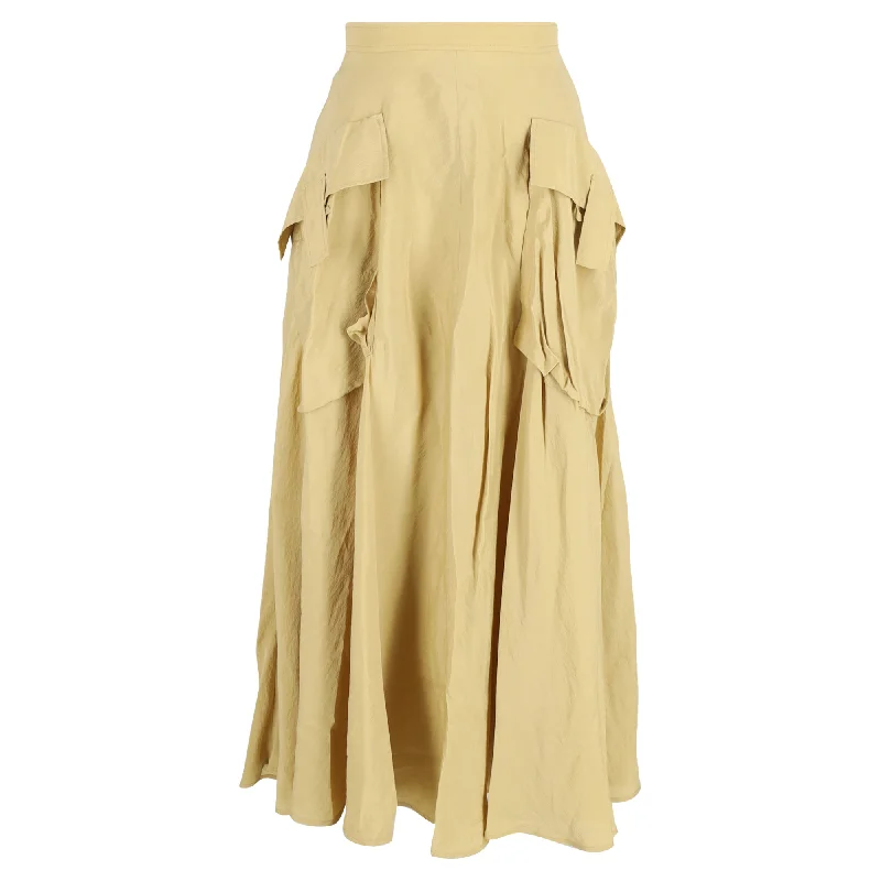 squad bold skirts -Rejina Pyo Lena Crinkled Midi Skirt in Yellow Linen