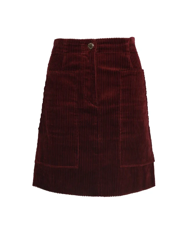 olive discreet skirts -Sandro Corduroy Skirt in Burgundy Cotton