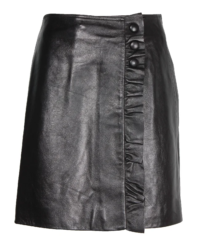 newborn striking skirts -Sandro Jolie Ruffle-Trimmed Skirt in Black Leather