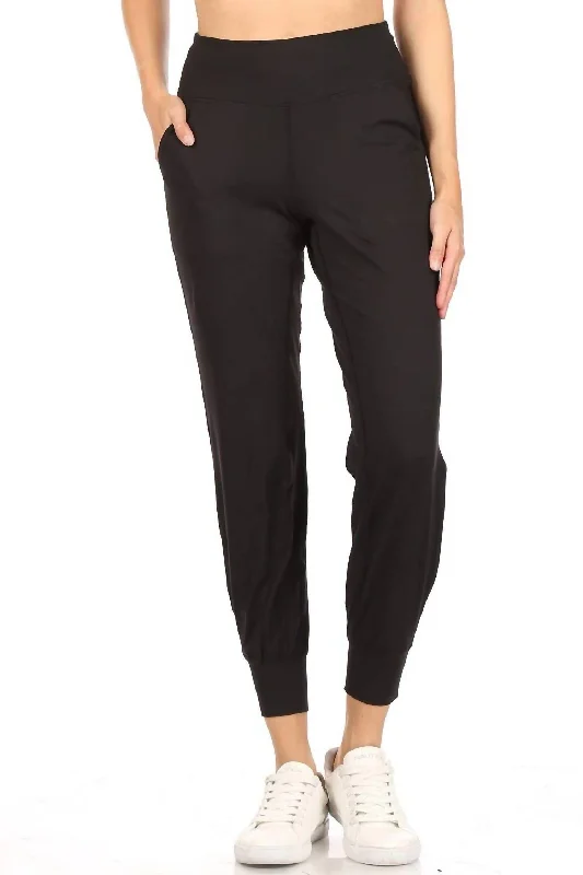 coral trim pants -Athleisure With Pockets Joggers In Black