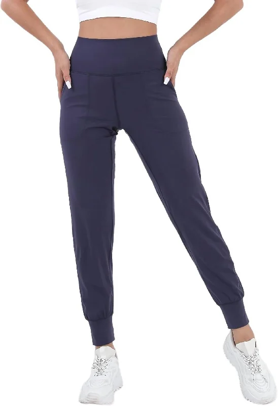 chalk striking pants -Athleisure With Pockets Joggers In Navy