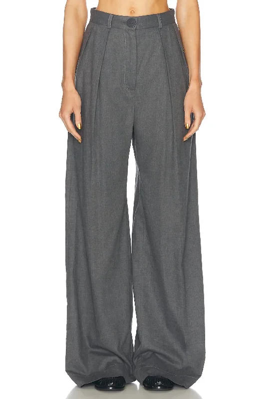 lime trim pants -Button Pleated Trouser In Charcoal Flannel