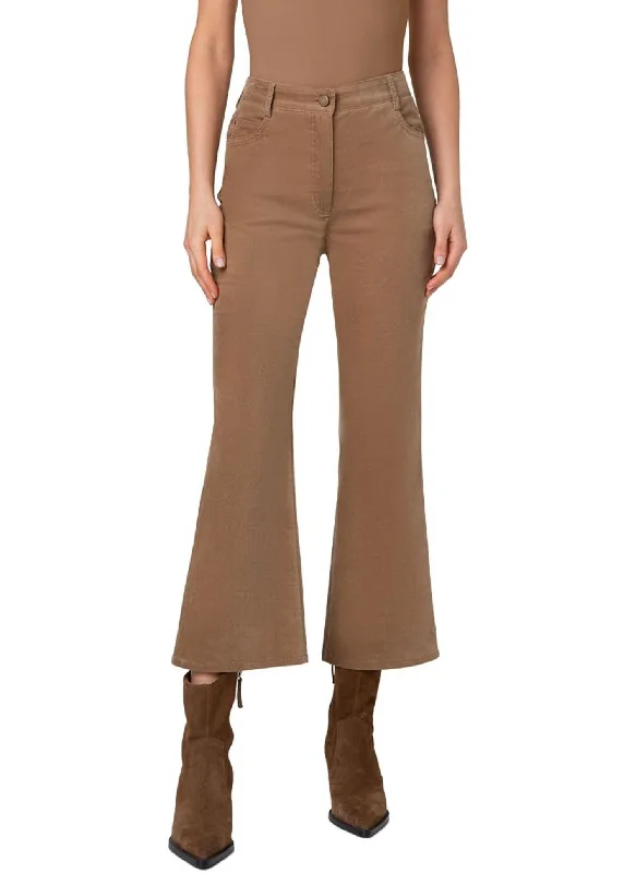 heavy flair pants -Cali Velvet Ankle Bootcut Pants In Caramel