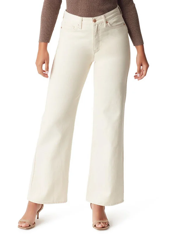 flare cozy pants -Codie Womens High Rise Textured Wide Leg Jeans