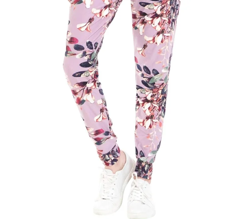 mauve shine pants -Floral Jill Jogger Pants In Purple