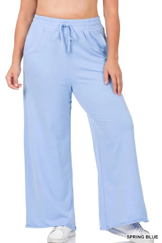 neat grid pants -French Terry Wide Leg Lounge Pants In Spring Blue