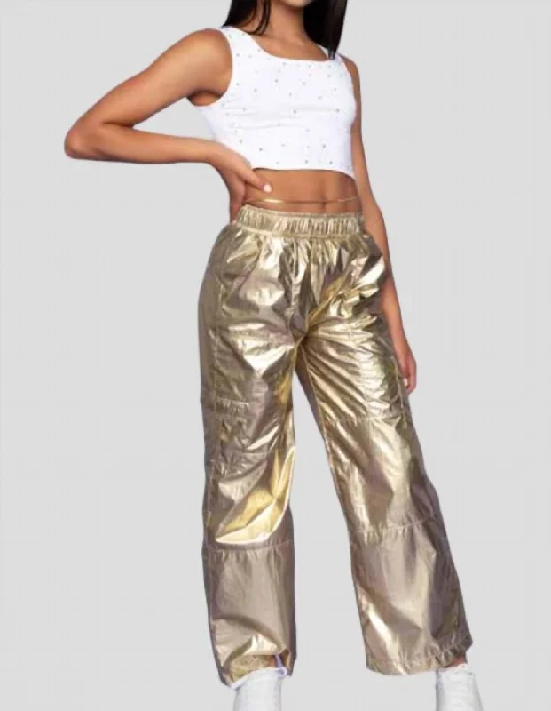 ruche flare pants -Girls Junior Metallic Cargo Pants In Gold