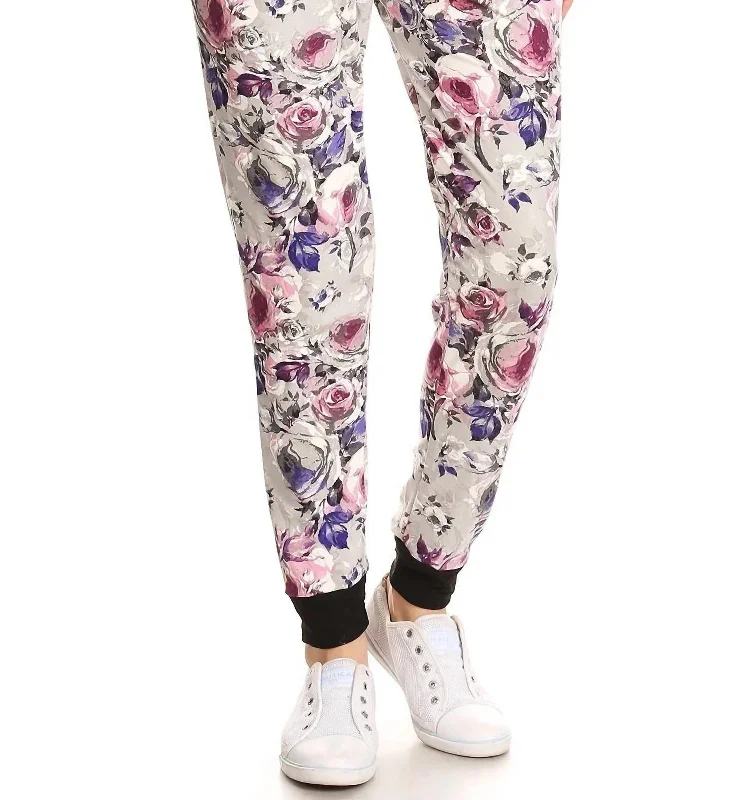 peach flow pants -Grey Floral Jill Jogger Pants In White