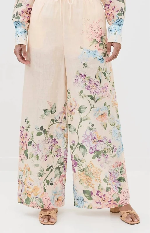 plus shine pants -Halliday Relaxed Pants In Cream Watercolor Floral