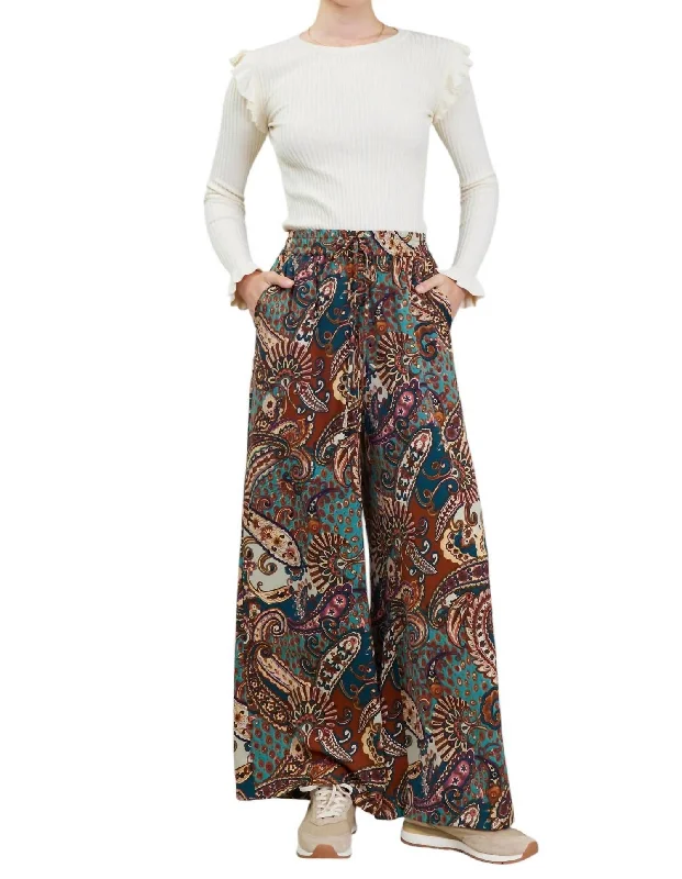 run vivid pants -High Elasticized Waist Pants In Brown Multi