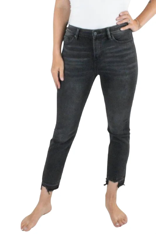 chevron trim pants -High Rise Straight Leg Jeans In Washed Black