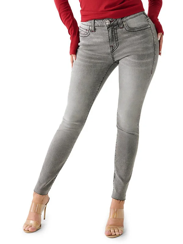 soft flare pants -Jennie Curvy Womens Mid-Rise Raw Hem Skinny Jeans