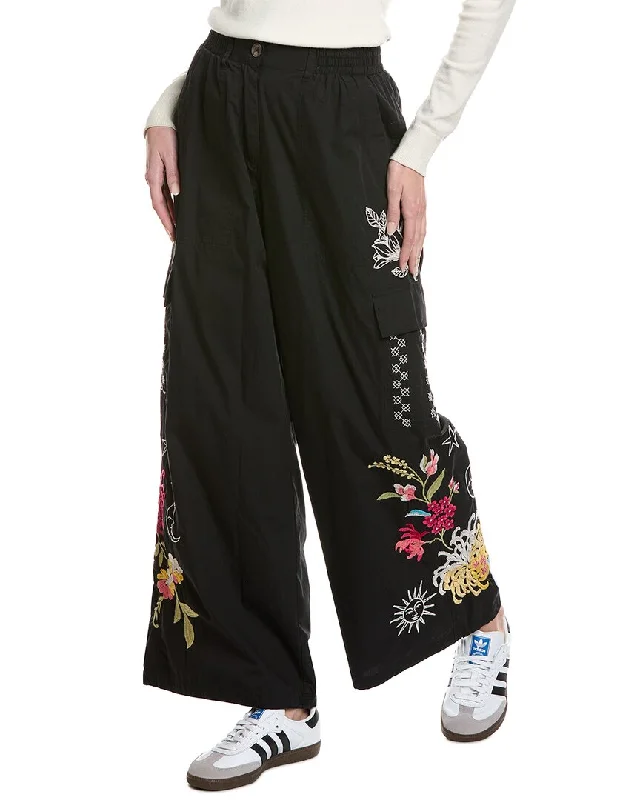 long flair pants -Johhny Was Drawstring Hem Cargo Pant