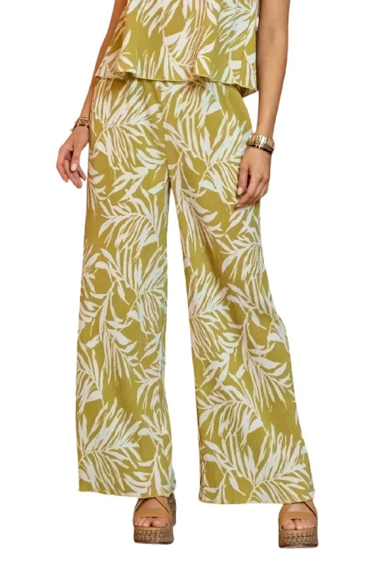 airy bold pants -Leaf Print Dress Pants In Kiwi