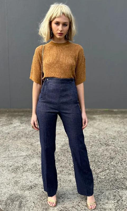 wide angle pants -Marella Oxaria Stretch Blue Denim Trouser