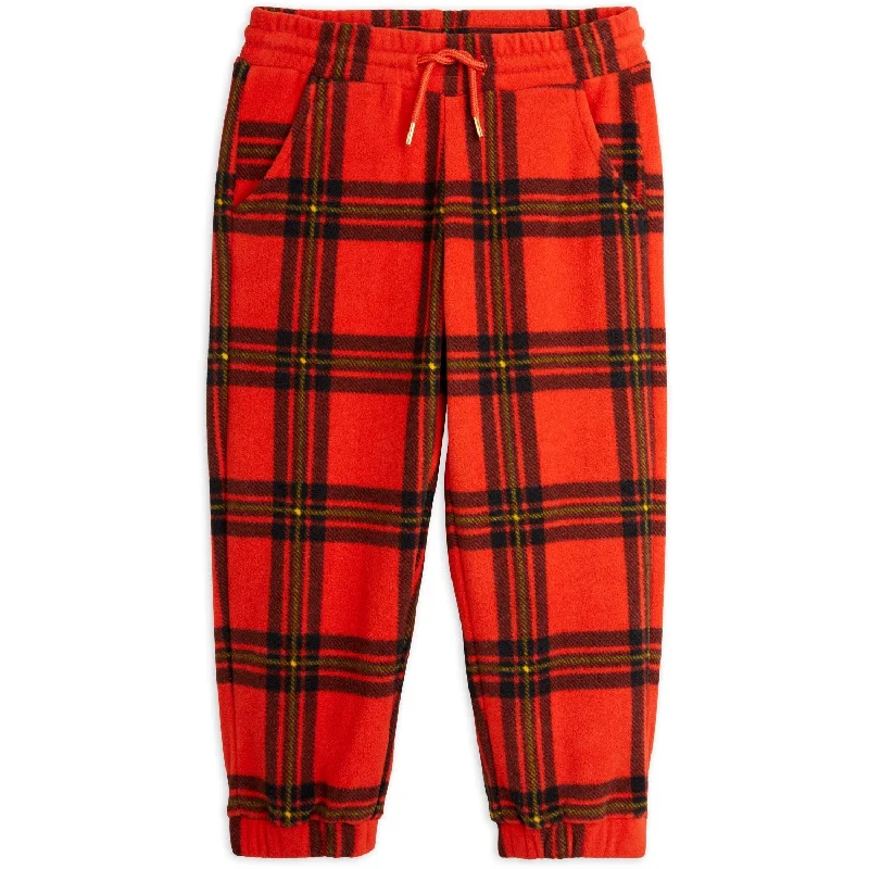 newborn striking pants -Mini Rodini Red Check Aop Fleece Pants