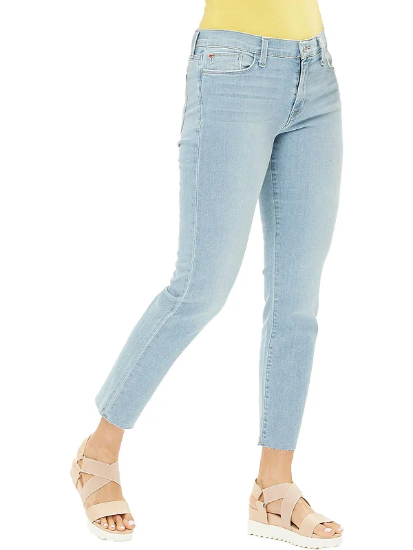 slit bold pants -Natalie Womens Mid-Rise Straight Leg Ankle Jeans