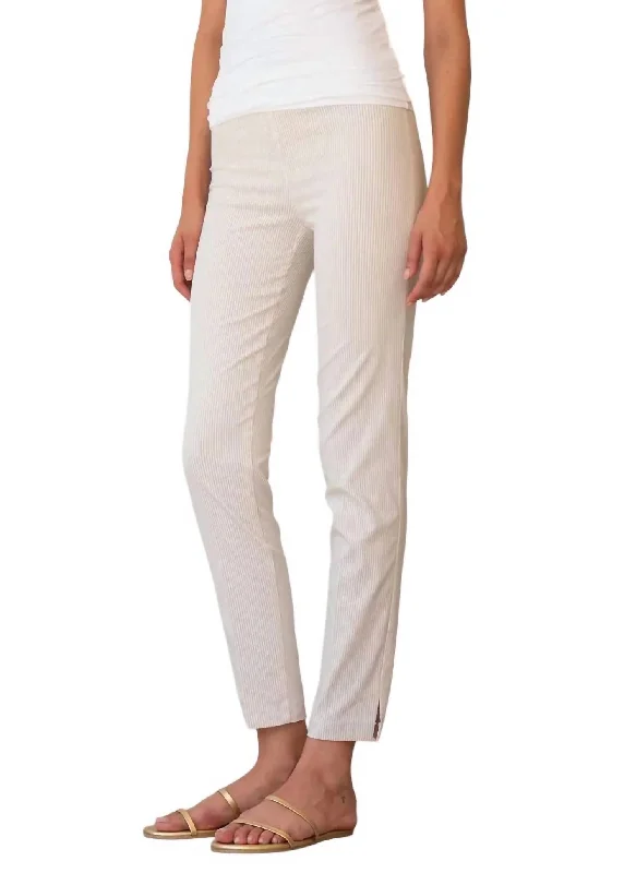 active striking pants -Pars Seersucker Stripes Ankle Slim Pants In Beige