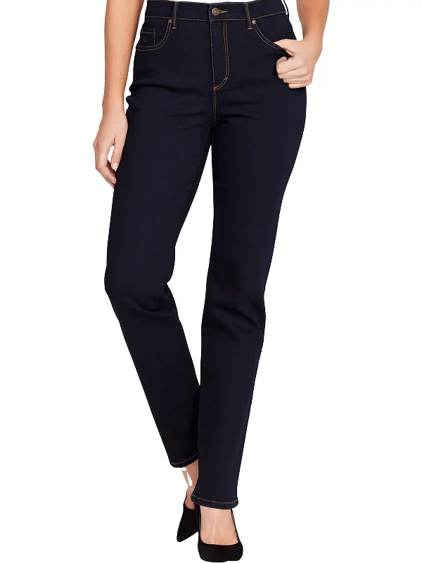 melon sleek pants -Petites Womens High Rise Dark Wash Straight Leg Jeans