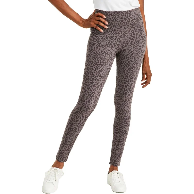 soft slant pants -Petites Womens Leopard Print High Rise Leggings