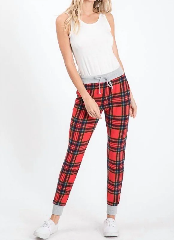 daily rest pants -Plaid Jill Jogger In Red