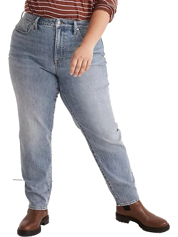 rustic glow pants -Plus The Curvy Perfect Vintage Womens High-Rise Medium Wash Straight Leg Jeans