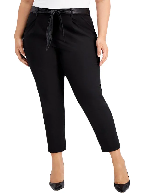 obsidian pants -Plus Womens Belted Crop Cropped Pants