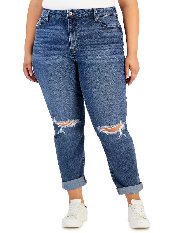 edge bold pants -Plus Womens Cuffed High Rise Mom Jeans