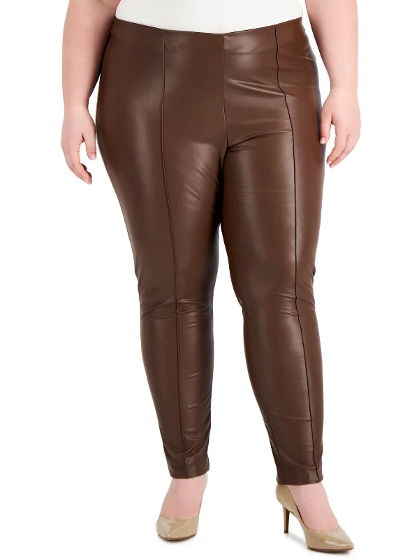 slim calm pants -Plus    Womens Faux Leather Mid-Rise Skinny Pants