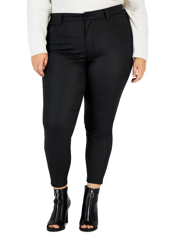 soft slant pants -Plus Womens High Rise Coated Skinny Pants