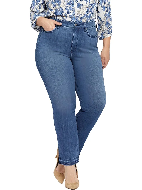 curve edge pants -Plus Womens High Waist Released Hem Straight Leg Jeans