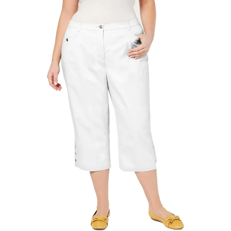 maternity calm pants -Plus Womens Tummy Control Comfort Waist Capri Pants