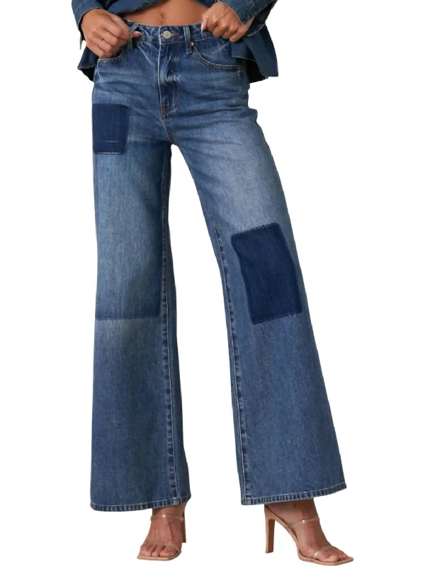 port cozy pants -Relaxed Wide Leg Patchwork Jeans In Blue