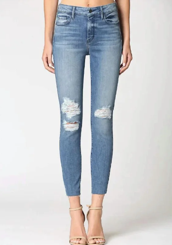 twill cozy pants -Renee Ripped Skinny Jeans In Medium Blue